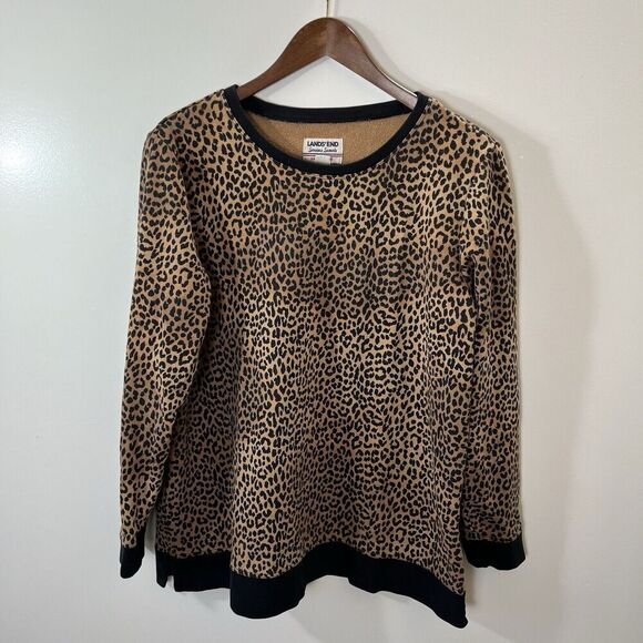 Lands End Womens Leopard Print Sweatshirt Size L Brown Black Multi Tone Classic - Picture 1 of 8